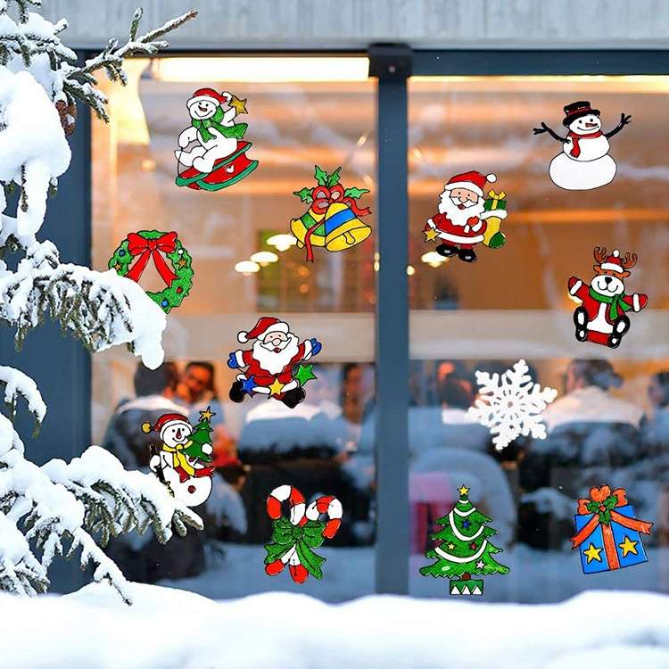 Decorative Merry Christmas White PVC Window Stickers For Party / Family / Shop